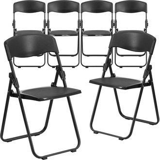Flash Furniture 6 Pk. 880 lb. Capacity Black Plastic Folding Chair with Ganging Brackets