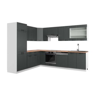 Vicco Cocina Esquinera Fame-line, Antracita Casa De Campo/blanco, 227 X 287 Cm, Et Roble