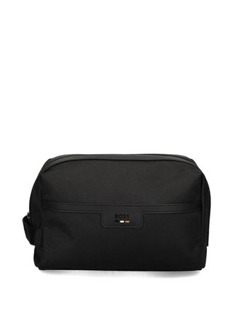 BOSS logo-detail zipped wash bag - Black