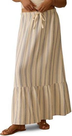 Faherty Dune Stripe Organic Cotton Gauze Drawstring Maxi Skirt in Aqua Sea Stripe at Nordstrom Rack, Size Large