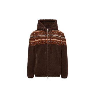 Moncler Moncler Geometric Jacquard Wool Blend Hoodie, Men, Brown, Size: 3xl