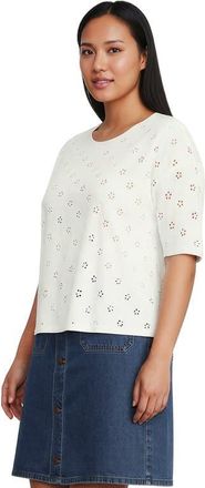 Lands End Plus Size Short Sleeve Slub Jersey Cutwork T-Shirt in Ivory Flower Eyelet at Nordstrom, Size 2X