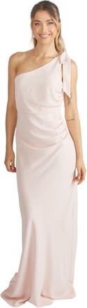 Six Stories Bow One Shoulder Crepe Bridesmaid Dress in Blush at Nordstrom, Size 12