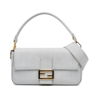Fendi Pre-owned Handbags, female, White, Size: ONE SIZE Pre-owned Striped Jersey Baguette Satchel