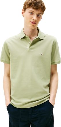 Tommy Hilfiger Mens Short Sleeve Polo Shirts in Classic Fit with Stretch and Organic Pique Cotton, Earth Sage, Large