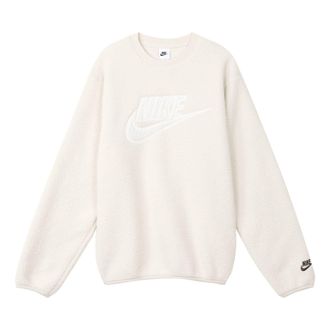 Nike Mens Nike Logo Embroidered Loose Suede Round Neck Pullover Beige DD5018-072