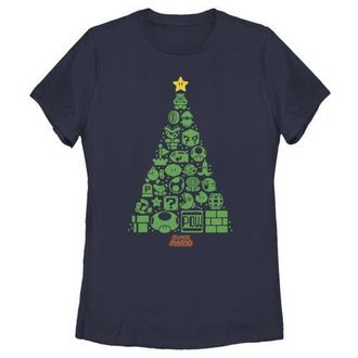 Nintendo Womens Nintendo Christmas Tree Mosaic Graphic T-Shirt in Navy Blue at Nordstrom, Size Medium