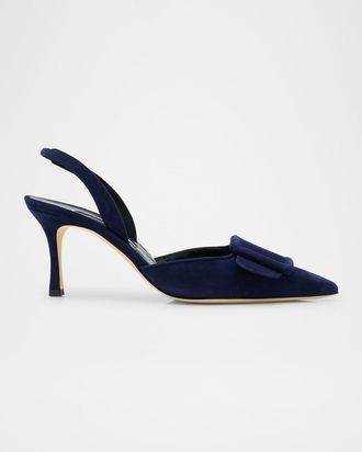 Manolo Blahnik Maysli Suede Buckle Halter Pumps