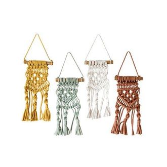 Foreside Home And Garden Set of 4 Macrame Mini Wall Hangings Cotton & Wood in Yellow at Nordstrom