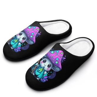 Generic Cute Mushroom Witch Funny Mens Slippers Cotton Warm House Shoes Memory Foam Sandals Print Size 7-14