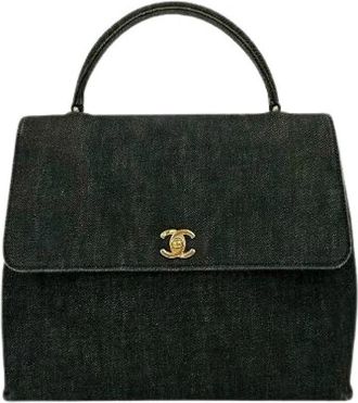 Chanel Pre-owned Cotton Denim Leather Handbag - Dames - Vintage Handtas - Zwart - ONE Size - Denim - Vintage