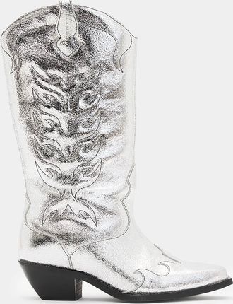 AllSaints Leather Dolly Metallic Leather Western Boots, Size: UK 3/US 6/EU 36