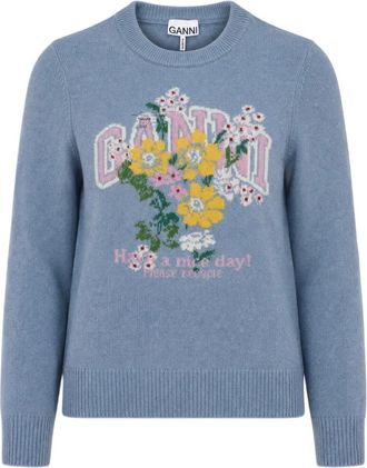 Ganni Jersey con Flores - Knitwear - Mujer - Azul - XS