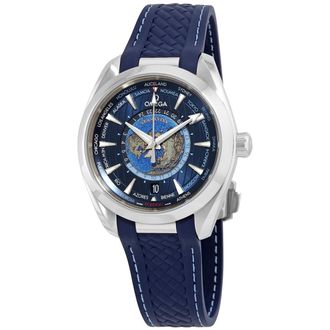 Omega Pre-owned Omega Seamaster Aqua Terra World Time GMT Automatic Chronometer Blue Dial Watch 220.12.43.22.03.001