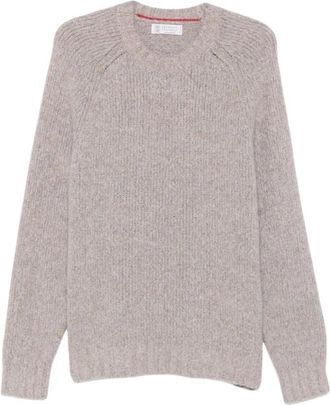 Brunello Cucinelli Trui met ronde hals van ribgebreid materiaal - Heren - Truien - Beige - Maat: 2XL