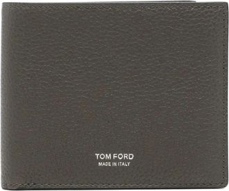 Tom Ford Soft Grain Leather T Line Classic Bifold Wallet - Heren - Portefeuilles - Grijs - ONE Size - Leer - Accessoires