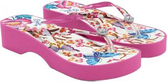 Brighton Womens Geisha Butterflies Cherry Blossoms Platform Flip Flops In Multi Bright