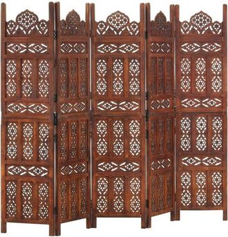 vidaXL Hand carved 5-Panel Room Divider Brown 200x165 cm Solid Mango Wood vidaXL