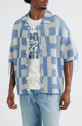 Honor The Gift Fringe Open Stitch Button-Up Shirt in Blue at Nordstrom, Size Small