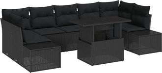 vidaXL Garden Sofa Set with Cushion 8 pcs Black 100 x 55 x 73 cm Vidaxl