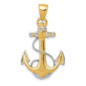 Diamond2Deal 14k Yellow Gold Rhodium Anchor Rope Pendant