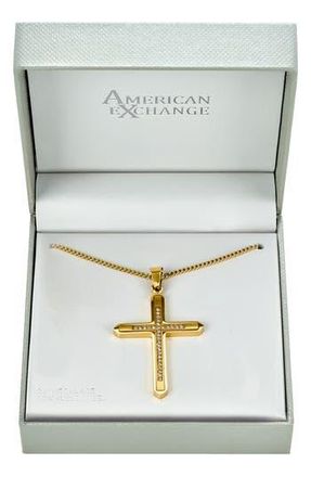 American Exchange Mens Pav&eacute; Crystal Cross Pendant Necklace in Gold at Nordstrom Rack