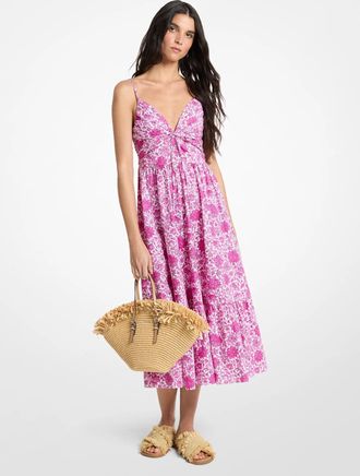 Michael Kors Floral Print Cotton Poplin Midi Dress