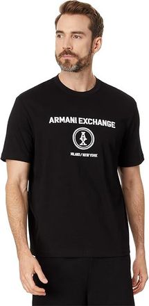 A|X Armani Exchange Stacked Ax Logo With Circle Regular Fit T-Shirts Mens T Shirt Black : XL, Cotton