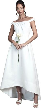 Coast Bardot Fit and Flare Hi Low Hem Maxi Wedding Dress, 14, Ivory