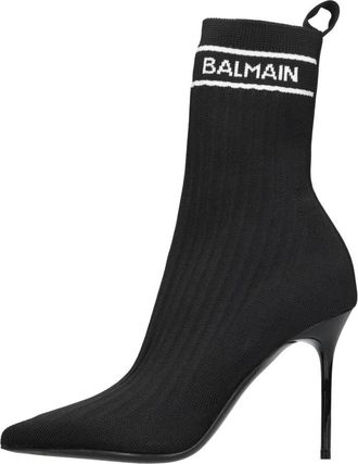 Balmain Skye Knit Enkellaarsjes - Dames - Laarzen met Hak - Zwart - 35 EU - Leer - Schoenen