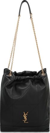 Saint Laurent Womens Black Leather Pouch With Metal Strap Lamb Clutch Bags