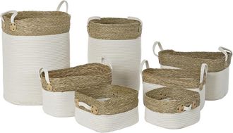 DKD Home Decor Cesta De Almacenamiento - Dkd Home Decor - Conjunto De 7 - Algod&oacute;n - Fibra Natural - 41x41x52,5 Cm