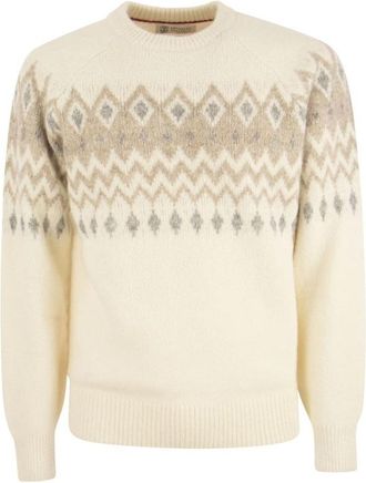 Brunello Cucinelli MenS Panama Wool Blend Patterned Crewneck Sweater, Size 50