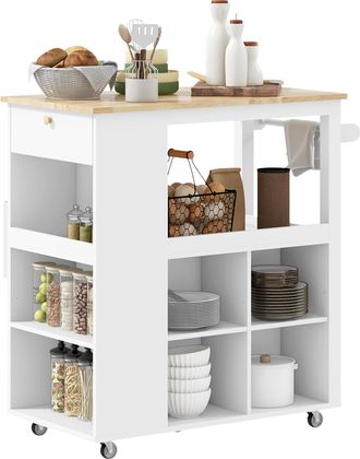 HOMCOM Carrellino Da Cucina Con Ripiani Regolabili E Portacoltelli Bianco - Homcom
