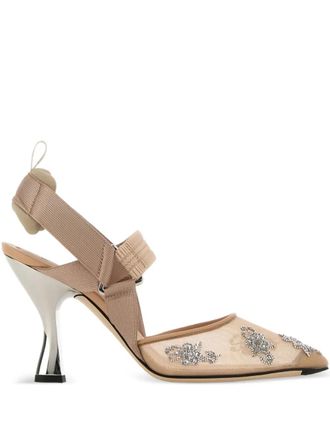 Fendi 85mm Colibr&igrave; slingback pumps - women - Rubber/Leather/Leather/Nylon - 36 - Neutrals