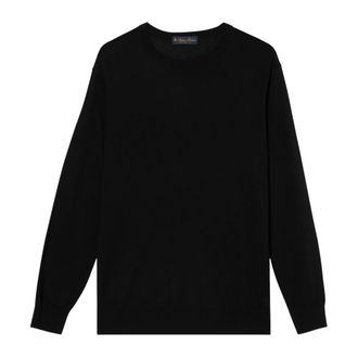 Brooks Brothers Truien & Vesten, Heren, Zwart, S, Wol, Merino Wol Trui met Ronde Hals