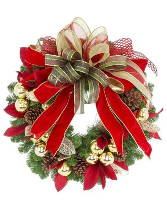 Creative Displays Inc. Handcrafted 26In Holiday Wreath Arranged With Bows, Ornaments & Pinecones