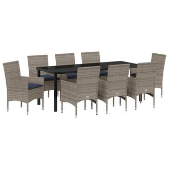 vidaXL Juego De Mesa Y Sillas Con Coj&iacute;n 9 Pcs Gris Rat&aacute;n Sint&eacute;tico Vidaxl
