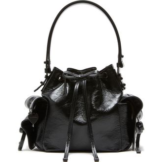 Acne Studios Mini Multipocket Crinkled Shiny Leather Bucket Bag in Black at Nordstrom