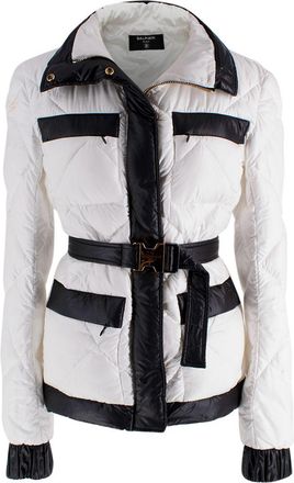 Balmain Black and White Belted Puffer Jacket Size XXS