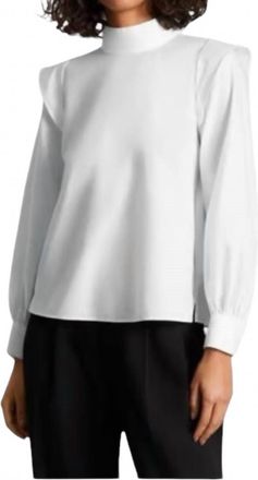 Everlane Wing Shoulder Mockneck Cotton Blouse In White