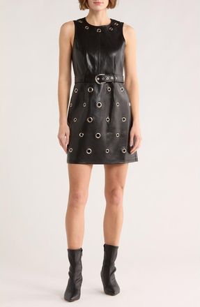 Cinq &agrave; Sept Harriet Grommet Belted Faux Leather Dress in Black at Nordstrom Rack, Size 00
