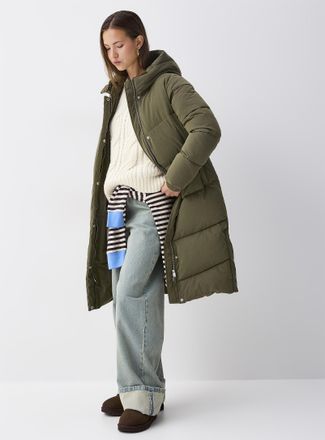 Twik Womens Long peachskin puffer jacket