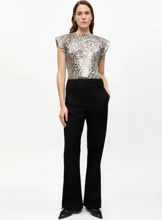 Ganni Black Heavy Cotton Tailoring Flared Pants - Size 32 Organic