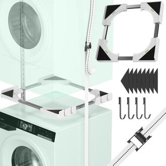 OEM Kit De Apilamiento Slimline Para Lavadora Y Secadora, Marco Universal Ultrafino Para Electrodom&eacute;sticos De 46 A 72 Cm, Dise&ntilde;o Compacto Con Correa De Tr