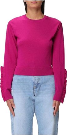 Pinko Pinko, Truien & Vesten, Dames, Roze, L, Wol, Merino Woltrui met Gerimpelde Manchetten