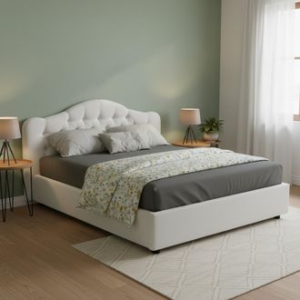 Dmora Cama Doble Arex, Desenfundable, Con Almacenamiento, Hecho En Italia, Colch&oacute;n 160x190 Cm, Blanco
