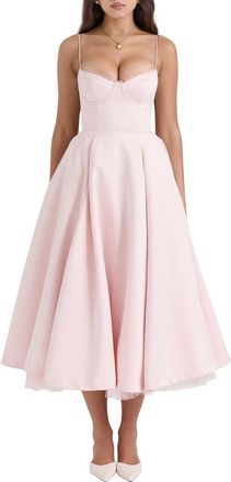 House of CB Mademoiselle Bustier Stretch Satin Midi Dress in Pink Salt at Nordstrom, Size X-Small D