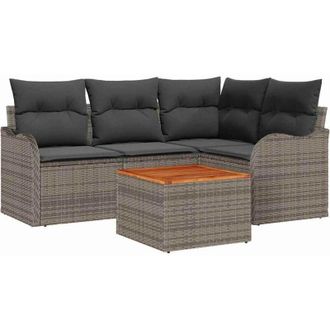 vidaXL Garden Sofa Set with Storage 5 pcs Grey Poly Rattan vidaXL