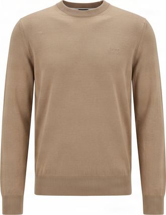 BOSS Medium Beige Logo Embroidered Virgin Wool Sweater
